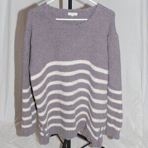 Chicsoul.com XL Womens Sweater Button Accents Fuzzy Warm Gray and Cream EUC